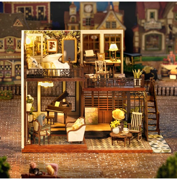 CUTEBEE DIY Miniature Dollhouse with Furniture Lights Vintage Wooden Doll House Roombox Building Kit Model Toy for Birthday Gift