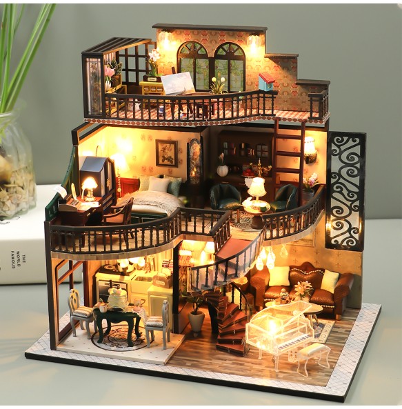 DIY Miniature Dollhouse Kit Doll House with Furniture Lights Wooden Building Model Toys for Children Birthday Gifts