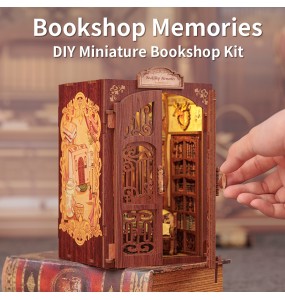 CUTEBEE DIY Book Nook Kit Miniature Wooden Dollhouse with Light Bookshelf Insert Decoration Model for Gifts Bookshop Memories