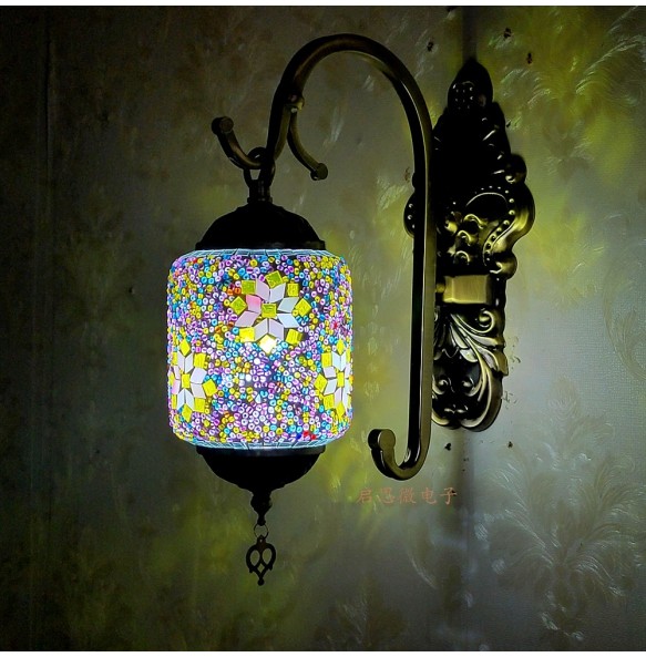 Newest Led Wall Lamp Mediterranean Style Art Deco Turkish Mosaic Wall Lampe Handcrafted  Glass Romantic Light Home Decor