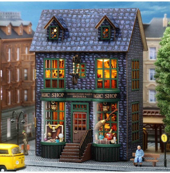 DIY Wooden Magic Shop Miniature Doll House Building Kits with Furniture Lights Garden Roombox Dollhouse for Birthday Gifts