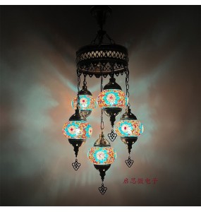 Newest 5 Heads Turkey Ethnic Customs Handmade Lamp Romantic Cafe Restaurant Bar Tree Pendant Light Bar Mosaic Pendant Lampe