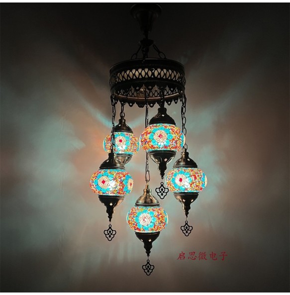 Newest 5 Heads Turkey Ethnic Customs Handmade Lamp Romantic Cafe Restaurant Bar Tree Pendant Light Bar Mosaic Pendant Lampe