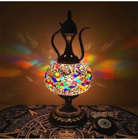 Turkish Mosaic Kettle Table Lamp Vintage Art Deco Handcrafted Lamparas De Mesa Ball Glass Romantic Bed Light Led Night Lampe