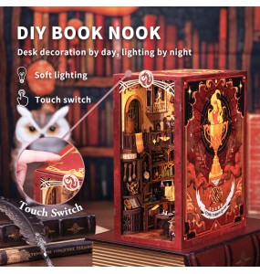 CUTEBEE Book Nook Doll House 3D Puzzle With Touch Light Dust Cover Magic Gift Ideas Bookshelf Insert Toy Gifts Flame Common Room