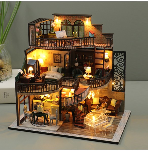 DIY Miniature Dollhouse Kit Doll House with Furniture Lights Wooden Building Model Toys for Children Birthday Gifts