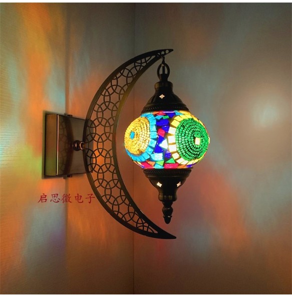 Newest Mediterranean style Art Deco Turkish Mosaic Moon Wall Lamp Handcrafted Mosaic Glass Romantic Wall Light