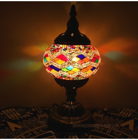 Newest E14 Hand-inlaid Glass Mosaic Bedroom Living Room Decorative Table Lamps of Mediterranean Style Turkish Lamps