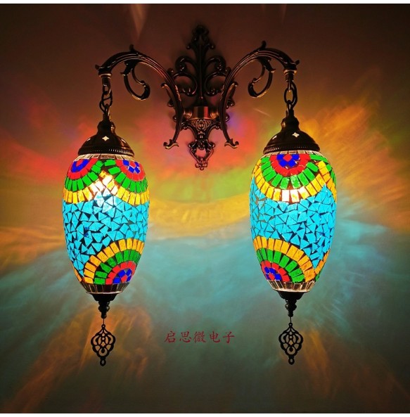 2 Heads Turkish Mosaic Wall Lamps Handmade Luminaria Applique Murale Intérieur Led Lampara Bedroom Balcony Aisle Decor Light