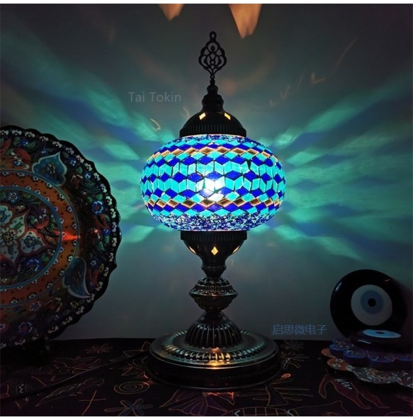 Big Size  E14 Hand-inlaid glass mosaic bedroom living room decorative Table Lamps of Mediterranean style Turkish Lamps Desk lamp