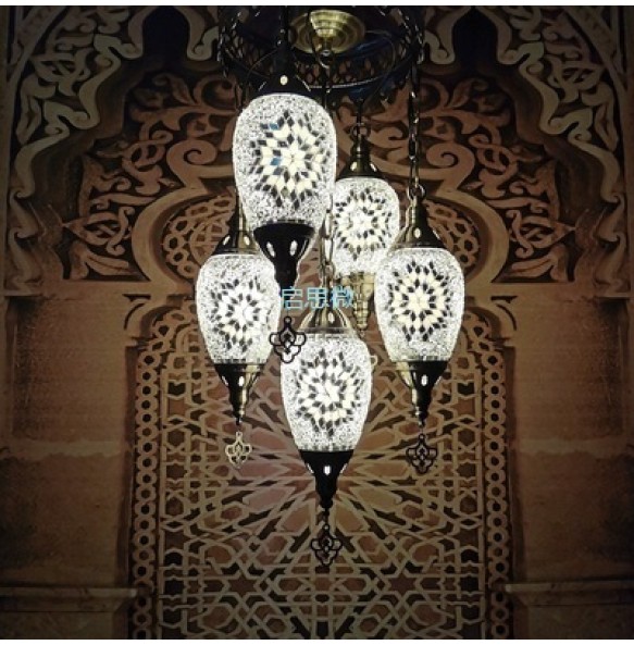 Newest Mediterranean Style Moroccan Lamp Hand-made Glass Shade Mosaic LED Pendant Lights Hallway Aisle Corridor  hotel cafe