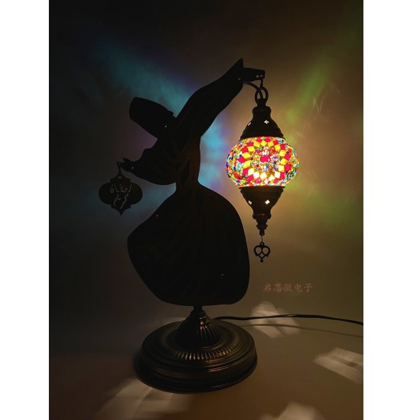 Monk Dancer Mosaic Table Lamp Vintage Art Deco Handcrafted Lamparas De Mesa Mosaic Glass Lamparas Con Mosaicos Night Light