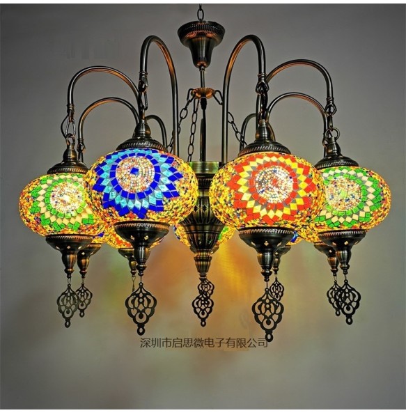 7/9 heads big size Turkish mosaic chandelier Lamp vintage art deco Handcrafted lamparas de mesa mosaic Glass romantic  light