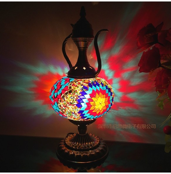 Turkish Mosaic Kettle Table Lamp Vintage Art Deco Handcrafted Lamparas De Mesa Ball Glass Romantic Bed Light Led Night Lampe