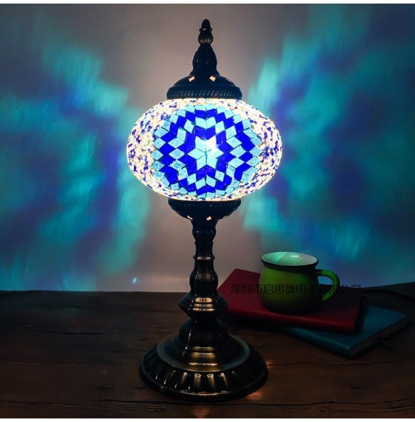 New Style E14 Hand-inlaid Glass Mosaic Bedroom Living Room Decorative Table Lamps of Mediterranean Style Turkish Lamps