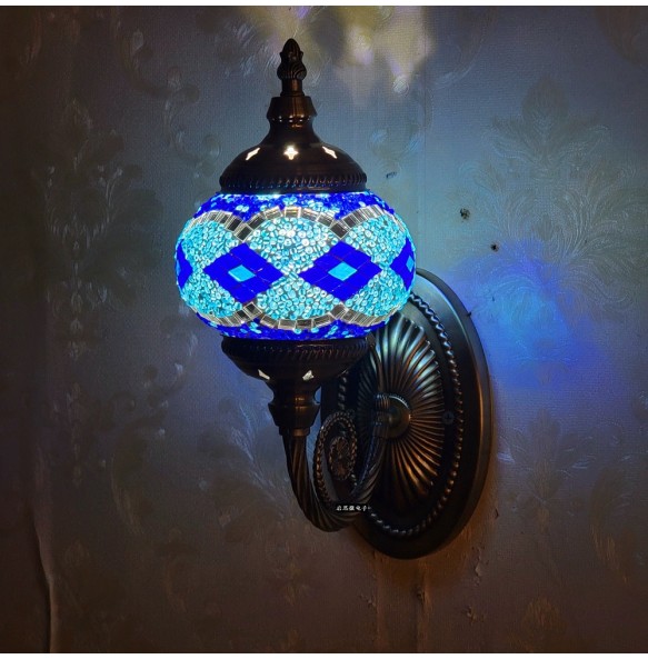 New Turkish Mosaic Wall Lamp Handcrafted Glass Luminaria Led Wall Light Corridor Sofa Background Lighting Home Room Decor Lampe