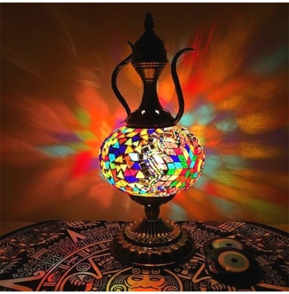 Turkish Mosaic Kettle Table Lamp Vintage Art Deco Handcrafted Lamparas De Mesa Ball Glass Romantic Bed Light Led Night Lampe