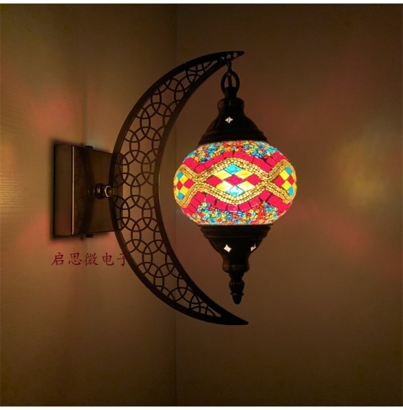 Newest Mediterranean style Art Deco Turkish Mosaic Moon Wall Lamp Handcrafted Mosaic Glass Romantic Wall Light