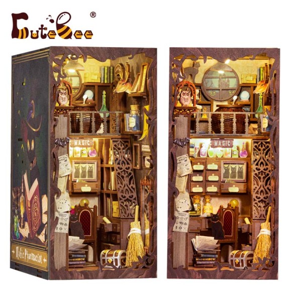 CUTEBEE DIY Book Nook Kit Miniature Book Nook with Touch Light Model Building Adults for Christmas Decoration (Magic Pharmacist)