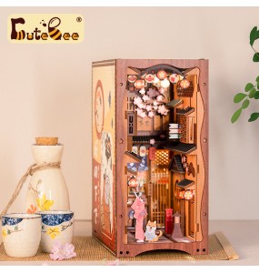 CUTEBEE DIY Book Nook Wooden Bookshelf Insert Miniature House Booknook Sakura Model Kits Collection Toy for Birthday Gifts