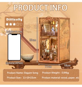 CUTEBEE DIY Book Nook Kit Mini House with Furniture Touch Light Elegant Song Dynasty Chinese Culture 3D Bookend for Adult Gifts