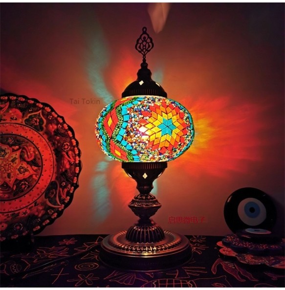 Big Size  E14 Hand-inlaid glass mosaic bedroom living room decorative Table Lamps of Mediterranean style Turkish Lamps Desk lamp