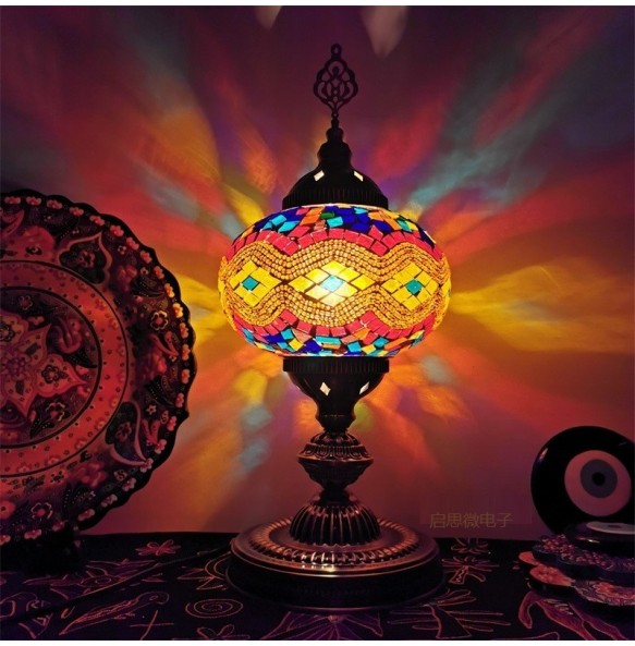 Big Size  E14 Hand-inlaid glass mosaic bedroom living room decorative Table Lamps of Mediterranean style Turkish Lamps Desk lamp