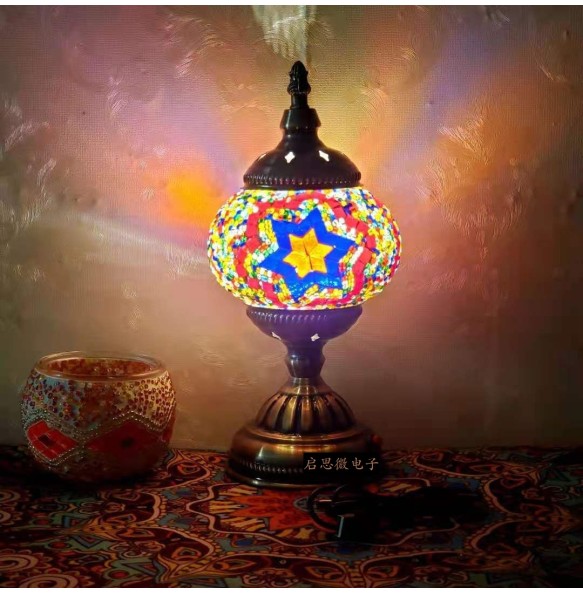 DIY USB Rechargeable Turkish Mosaic Table Lamp Handcrafted Camping Light Gift For Kids Lamparas Bedroom Decoration Night Light