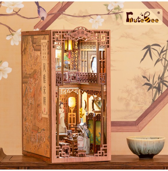 CUTEBEE DIY Book Nook Kit Mini House with Furniture Touch Light Elegant Song Dynasty Chinese Culture 3D Bookend for Adult Gifts