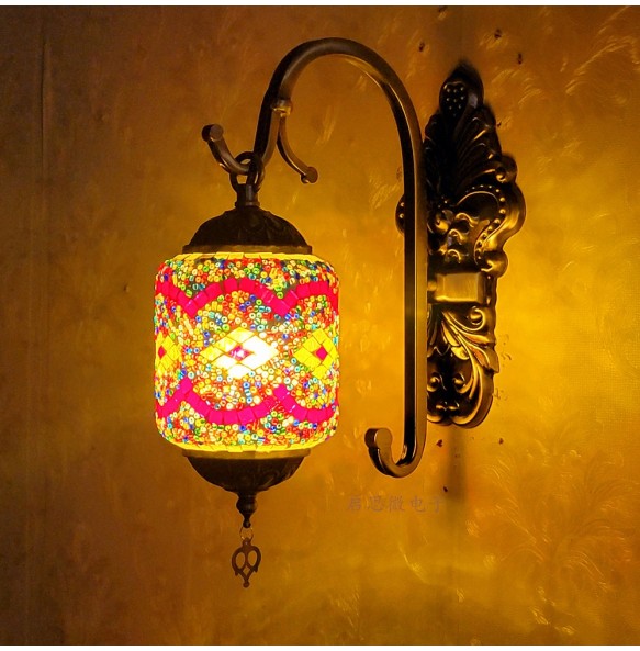 Newest Led Wall Lamp Mediterranean Style Art Deco Turkish Mosaic Wall Lampe Handcrafted  Glass Romantic Light Home Decor