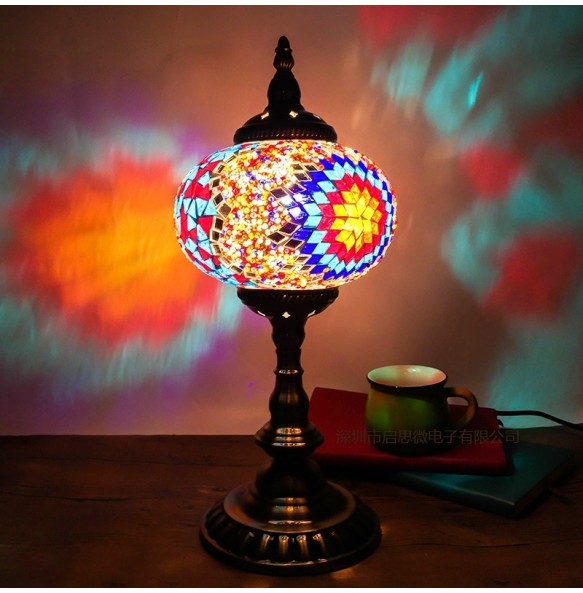 New Style E14 Hand-inlaid Glass Mosaic Bedroom Living Room Decorative Table Lamps of Mediterranean Style Turkish Lamps