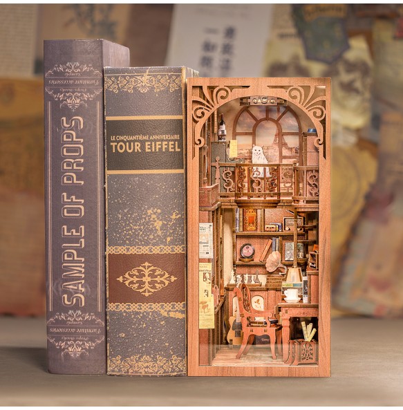 CUTEBEE DIY Book Nook Kit Miniature Doll House with Touch Light Dust Cover Bookshelf Insert Model Toys Gift Secret Rhythm