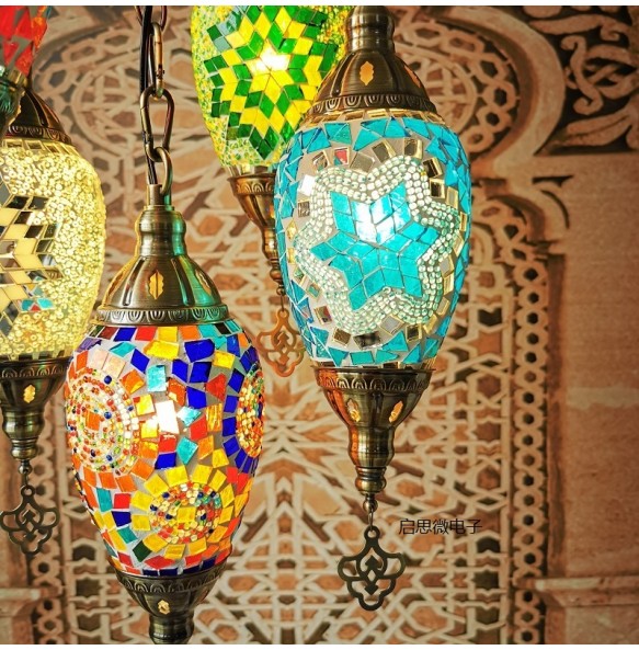 Newest Mediterranean Style Moroccan Lamp Hand-made Glass Shade Mosaic LED Pendant Lights Hallway Aisle Corridor  hotel cafe