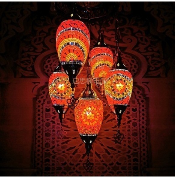 Newest Mediterranean Style Moroccan Lamp Hand-made Glass Shade Mosaic LED Pendant Lights Hallway Aisle Corridor  hotel cafe