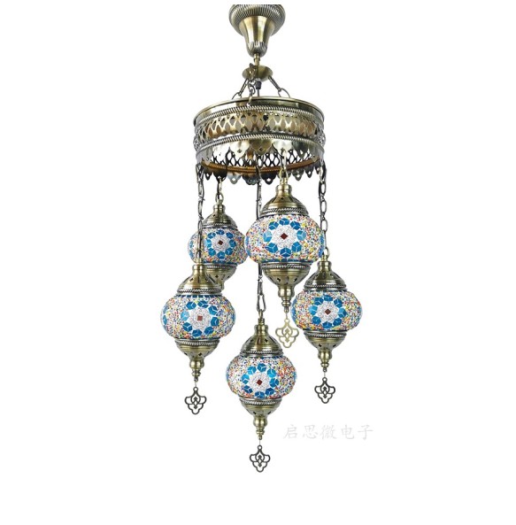 Newest 5 Heads Turkey Ethnic Customs Handmade Lamp Romantic Cafe Restaurant Bar Tree Pendant Light Bar Mosaic Pendant Lampe