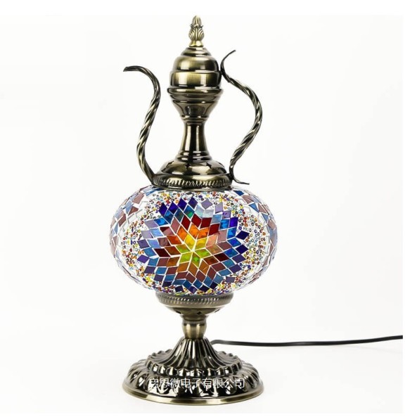 Turkish Mosaic Kettle Table Lamp Vintage Art Deco Handcrafted Lamparas De Mesa Ball Glass Romantic Bed Light Led Night Lampe