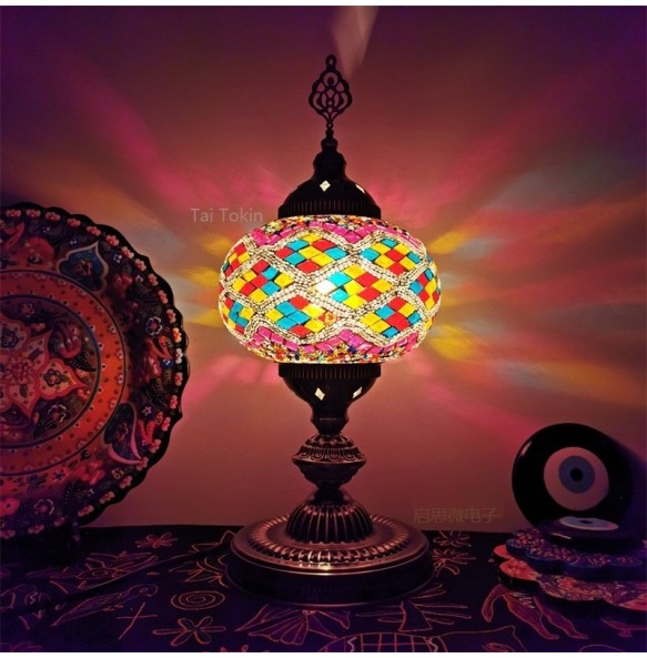 Big Size  E14 Hand-inlaid glass mosaic bedroom living room decorative Table Lamps of Mediterranean style Turkish Lamps Desk lamp