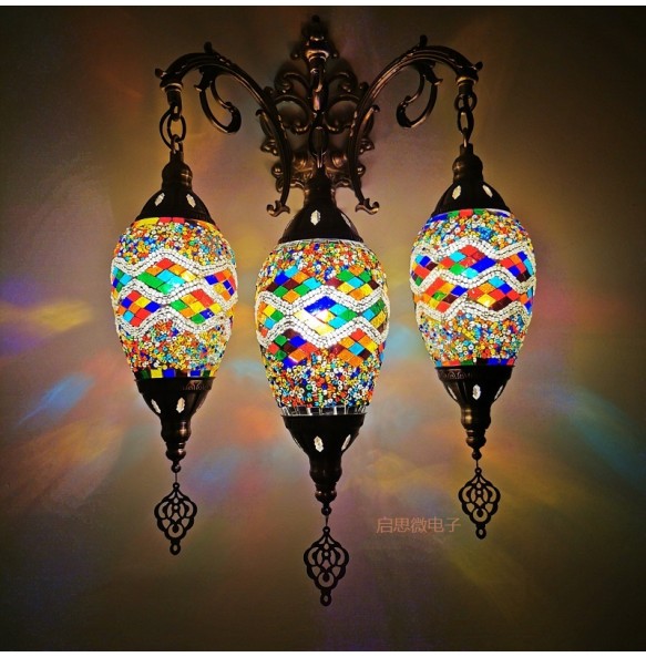 3 Heads Turkish Mosaic Wall Lamps Luminaria Applique Murale Intérieur Led Lampara Bedroom Living Room Balcony Aisle Decor Light