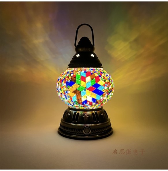 Mini Vintage Turkish Mosaic Hanging Lanterns Battery Warm Light Led Camp Lantern Rechargeable Lightweight Tent Lamp For Outdoor