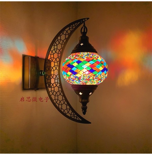 Newest Mediterranean style Art Deco Turkish Mosaic Moon Wall Lamp Handcrafted Mosaic Glass Romantic Wall Light