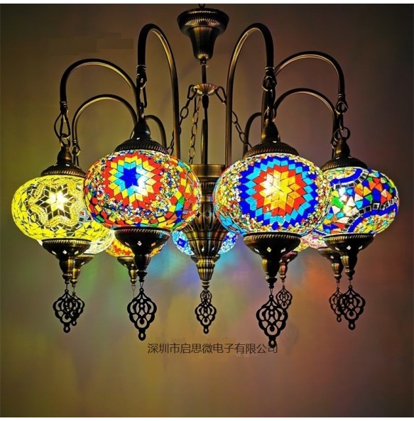 7/9 heads big size Turkish mosaic chandelier Lamp vintage art deco Handcrafted lamparas de mesa mosaic Glass romantic  light