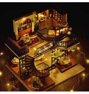 CUTEBEE DIY Miniature Dollhouse with Furniture Lights Vintage Wooden Doll House Roombox Building Kit Model Toy for Birthday Gift