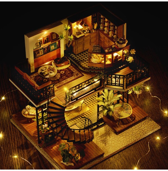 CUTEBEE DIY Miniature Dollhouse with Furniture Lights Vintage Wooden Doll House Roombox Building Kit Model Toy for Birthday Gift