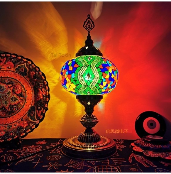 Big Size  E14 Hand-inlaid glass mosaic bedroom living room decorative Table Lamps of Mediterranean style Turkish Lamps Desk lamp