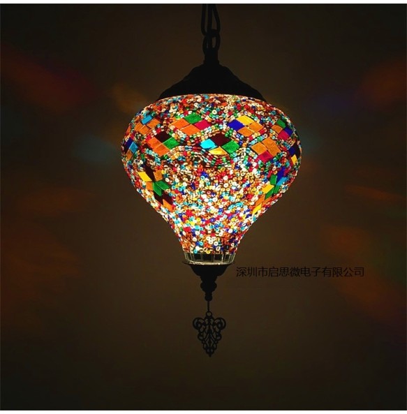 Newest E14 Hand-inlaid Glass Mosaic Bedroom Living Room Decorative Pendant  Lamps of Mediterranean Style Turkish Lampe