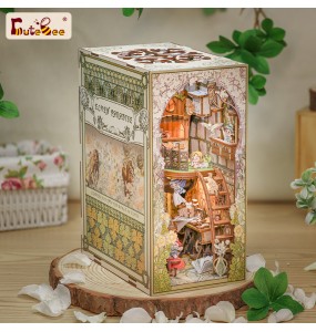 CUTEBEE Book Nook Kit DIY Wooden Doll House with Touch Light Elven Paradise Miniature Building Kits Model for Decompression Gift