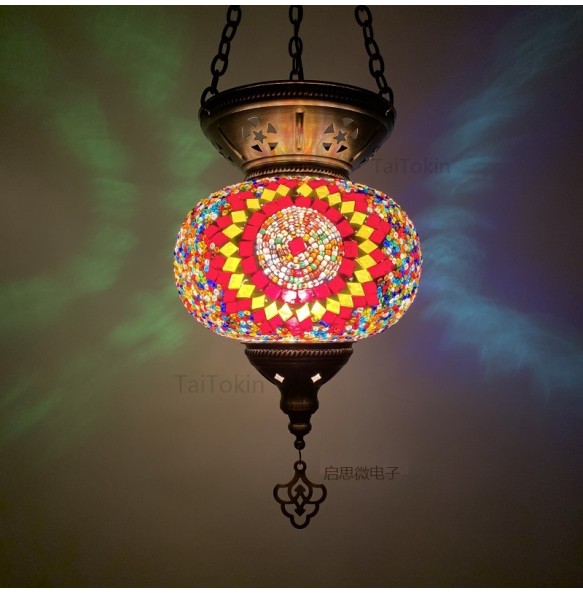 Big Size Turkish Mosaic Pendant Lamp Vintage Art Deco Handcrafted Lamparas De Mesa Glass Romantic Light Lamparas Con Mosaicos