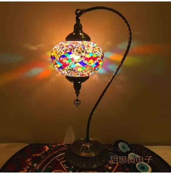 18cm Turkish Mosaic Swan Table Lamp Vintage Art Deco Handcrafted Lamparas De Mesa Glass Romantic Bed Light Lamparas Con Mosaicos