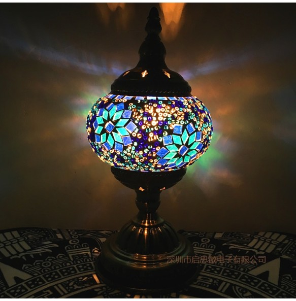 Newest E14 Hand-inlaid Glass Mosaic Bedroom Living Room Decorative Table Lamps of Mediterranean Style Turkish Lamps