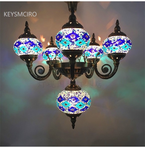 New Style Hand-inlaid Glass Mosaic Lamp Romantic Cafe Restaurant Bar Hotel Chandeliers Mediterranean Style Turkish Lighting